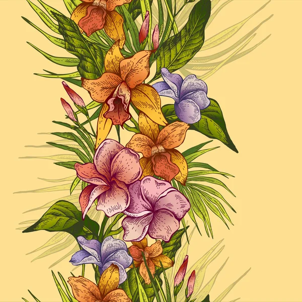 Vector vintage floral tropical sem costura padrão —  Vetores de Stock