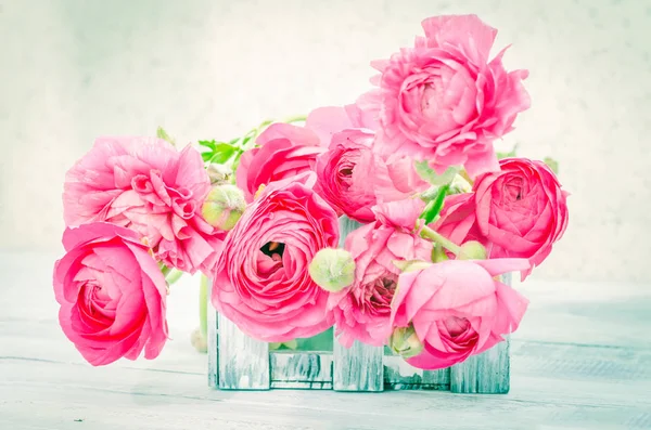 De zachte roze bloemen in een wit vak — Stockfoto