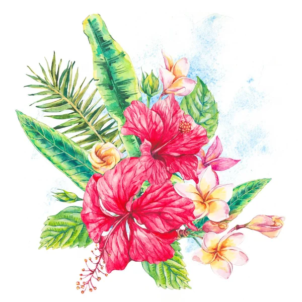 Watercolor vintage floral tropical cartão de saudação — Fotografia de Stock