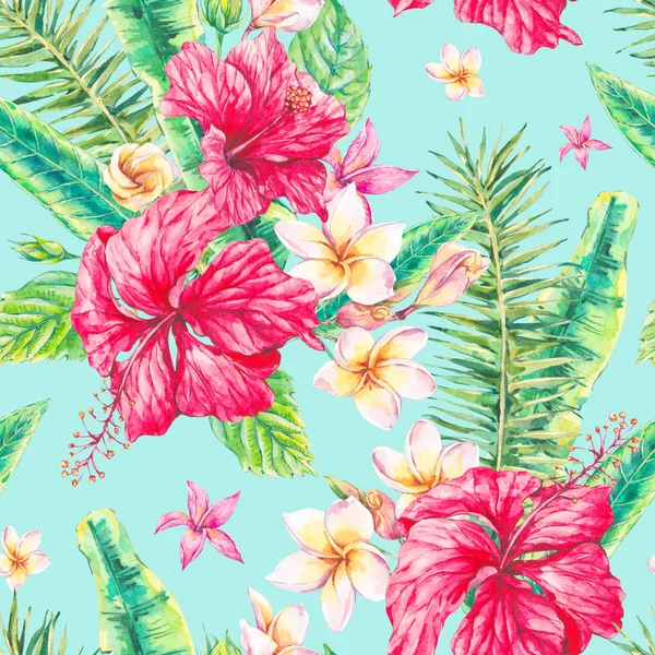 Akvarell vintage trópusi zökkenőmentes virágmintás — Stock Fotó
