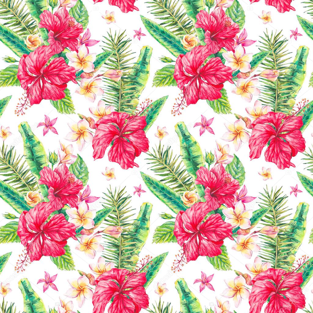Watercolor vintage floral tropical seamless pattern