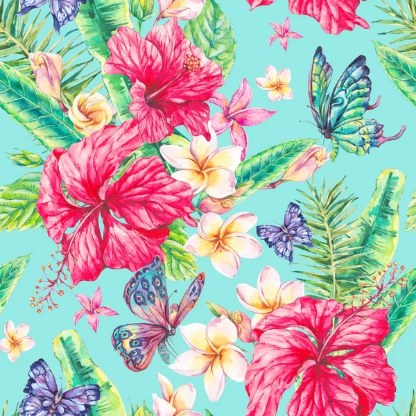 Watercolor vintage floral tropical seamless pattern — Stock Photo, Image