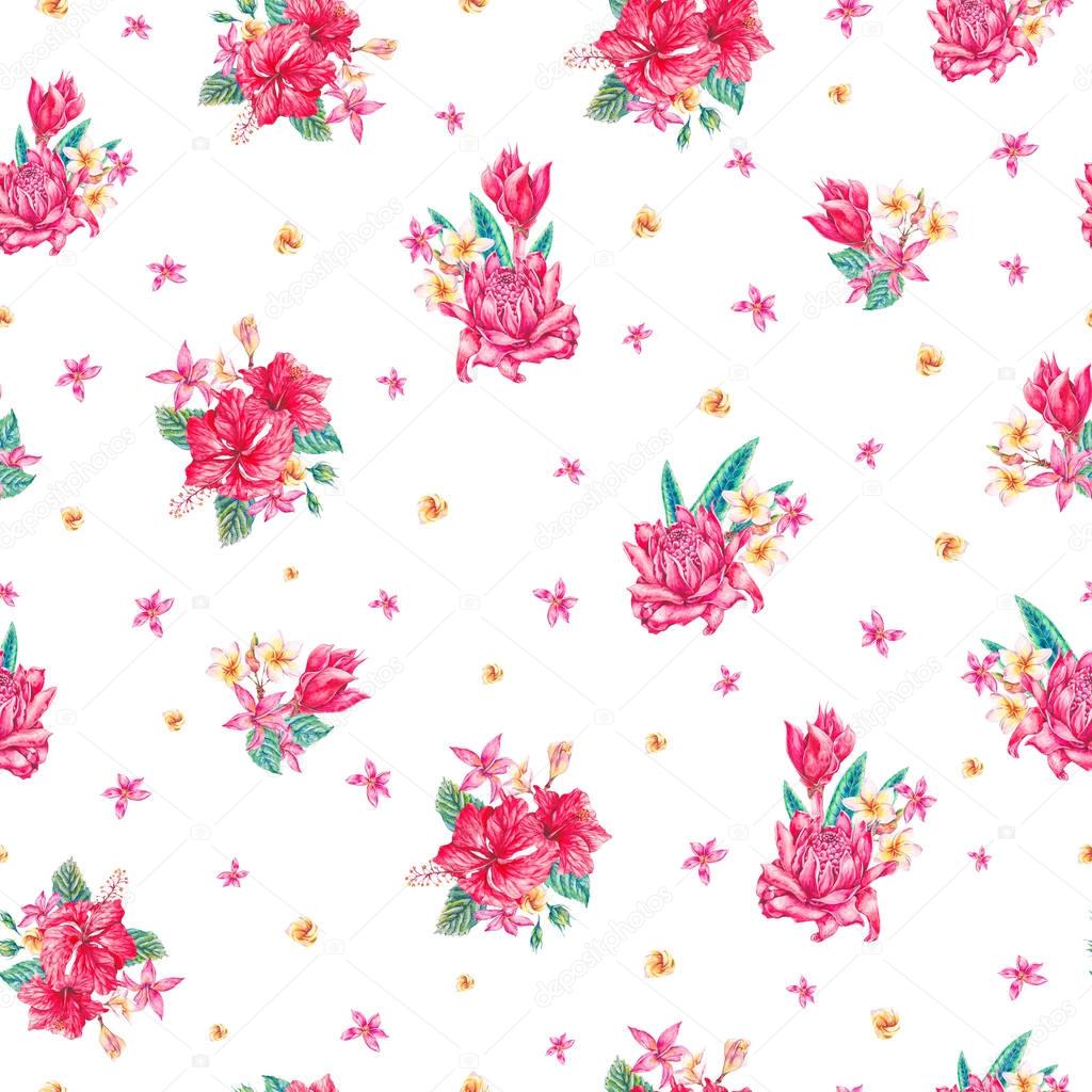 Watercolor vintage tropical floral seamless pattern