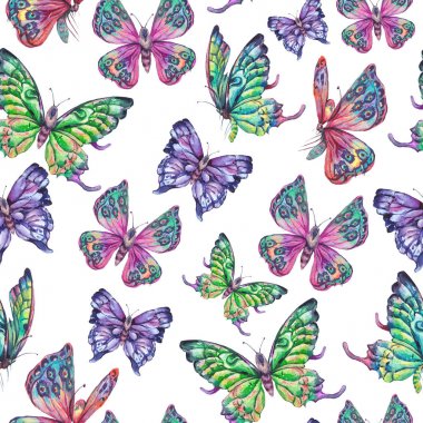 Kelebeklerle sulu boya deseni