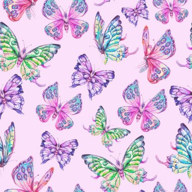 Kelebeklerle sulu boya deseni