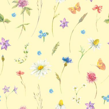 Kır çiçekleri ile sulu boya Dikişsiz desen