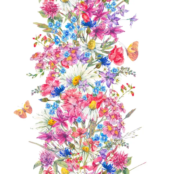 Watercolor bouquets of wildflowers and butterflies — Stock Photo, Image