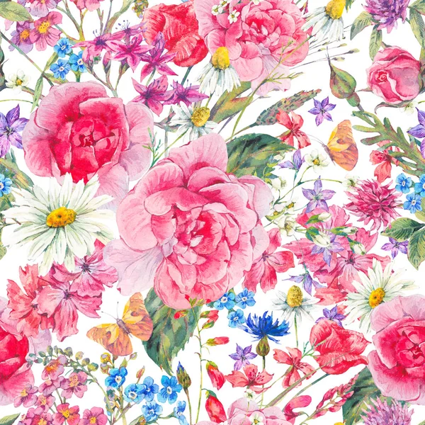 Akvarell seamles minta rózsákkal — Stock Fotó