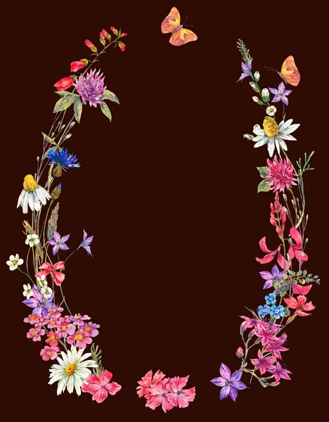 Aquarell Sommerkranz mit Wildblumen. — Stockfoto