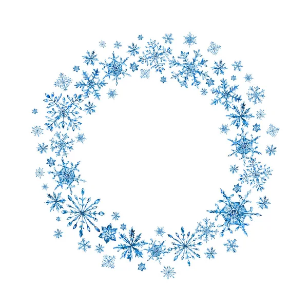 Watercolor winter wreath with snowflakes — Stock Photo, Image