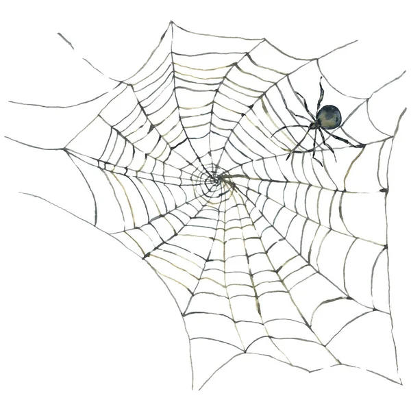 Tarjeta de acuarela con araña y tela — Foto de Stock
