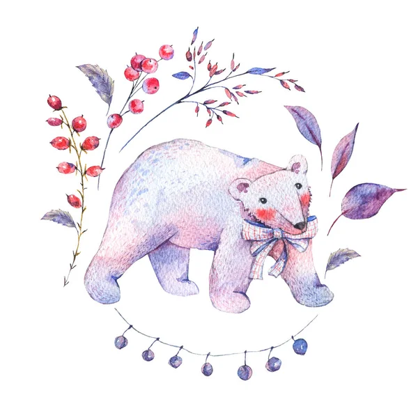 Watercolor vintage cute polar bear — Stock Photo, Image