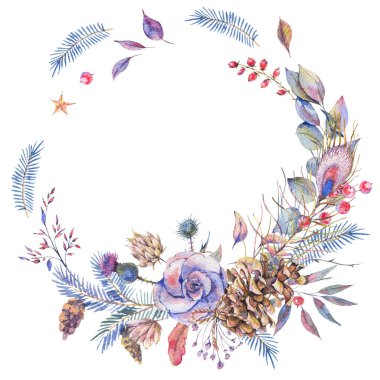 Suluboya kış doğal çelenk Güllü