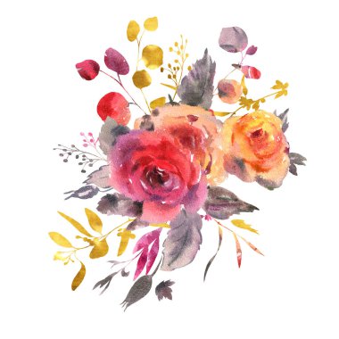 La prima tarzında suluboya çiçek tebrik kartı. Kırmızı,