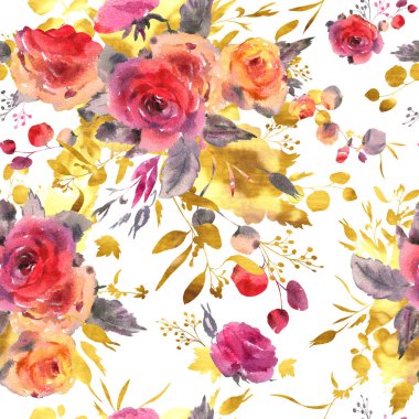 Çiçeksiz suluboya desen. Kırmızı, sarı, sulu göz.