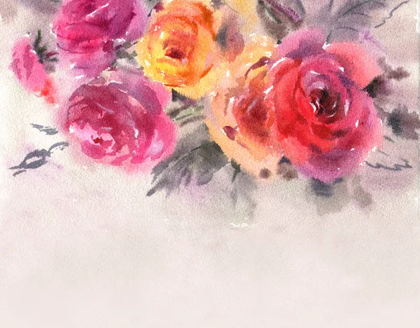 Gentle abstract watercolor floral bouquet in a la prima style, r — Stock Photo, Image