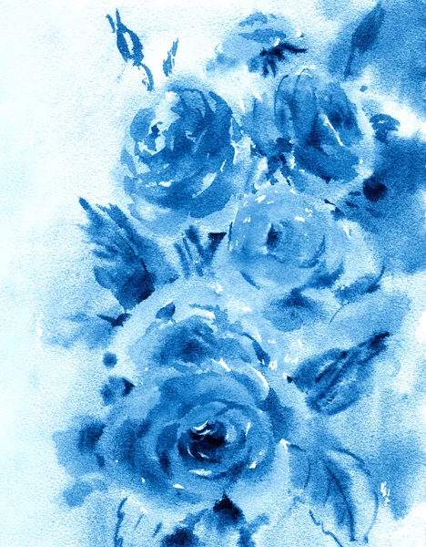 Blue abstract watercolor floral bouquet in a la prima style, wat — Stock Photo, Image