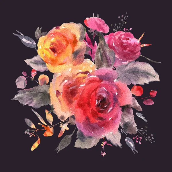 라프 리마 스타일의 부드러운 수채화 꽃 인사말 카드. 빨강, — 스톡 사진