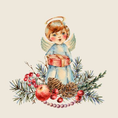 Suluboya Noel 'in tatlı çocuğu elinde bir hediyeyle C' yi söylüyor.