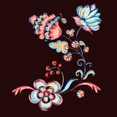 Suluboya doğal çiçek desenli tebrik kartı, elle boyanmış.