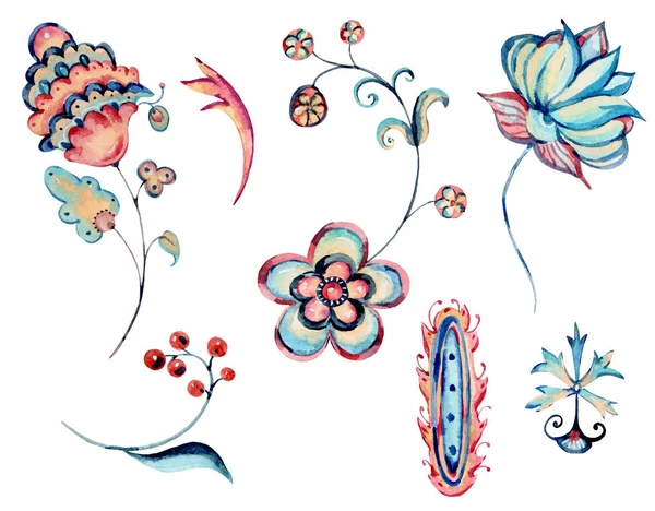 Aquarell natürliche Reihe von floralen Ornamenten, Locken, handbemalt vi — Stockfoto