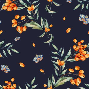 Sonbahar portakallı ve mavi renkli suluboya desenli. 