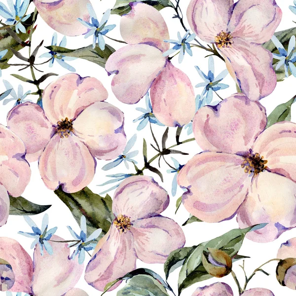 Gentle watercolor seamless pattern with pink and light blue flow — Stockfoto