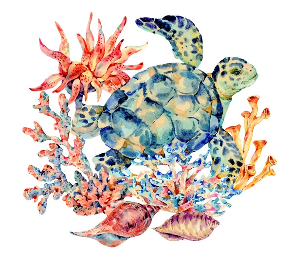 Watercolor vintage sea life natural greeting card