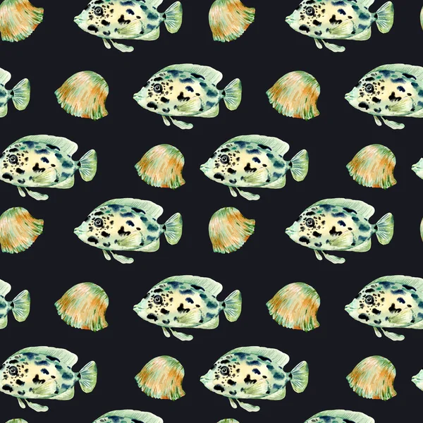 Watercolor vintage sea life natural seamless pattern, underwater — 스톡 사진