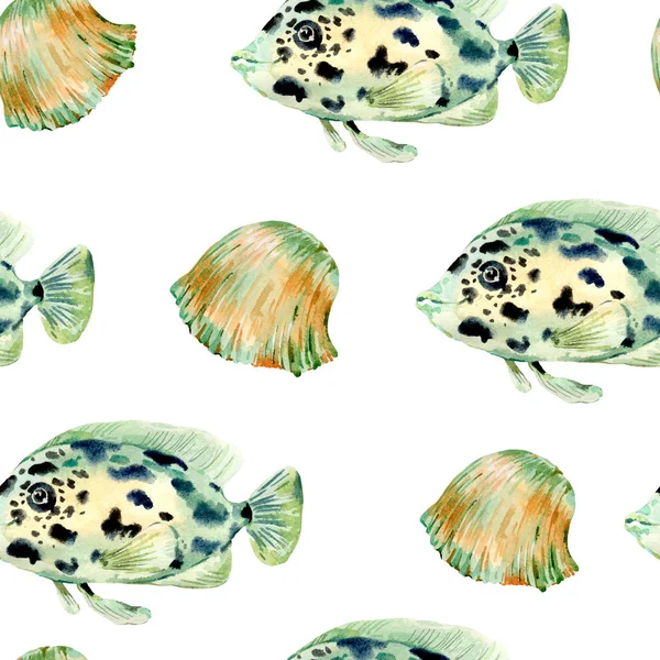 Watercolor vintage sea life natural seamless pattern, underwater — Stock Photo, Image