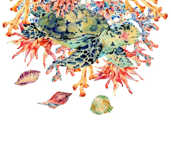 Akvarell évjárat tengeri élet természetes üdvözlőkártya — Stock Fotó