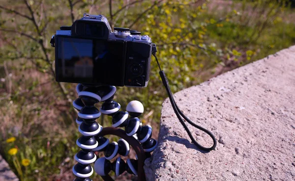 Tripé Flexível Para Câmara Detalhes Close — Fotografia de Stock