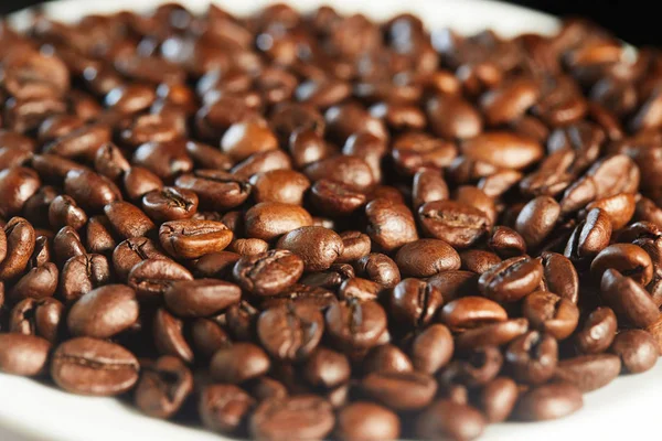 Haricots de café naturel aromatique sur une assiette blanche — Photo