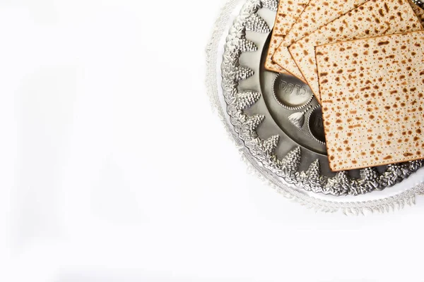 Pesah Celebration Concept Jewish Passover Holiday Background Matzah Seder Plate — Stock Photo, Image