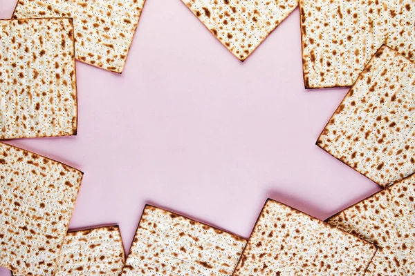 Pesah Έννοια Γιορτή Εβραϊκή Διακοπές Πάσχα Matzo Φόντο Ένα Ροζ — Φωτογραφία Αρχείου