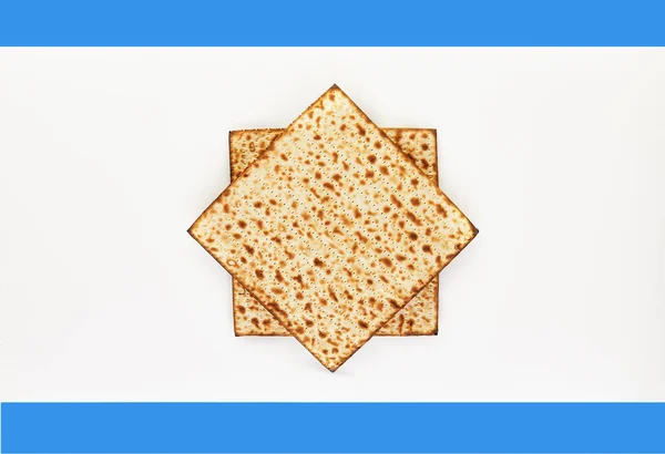 Pesah Viering Concept Joodse Pascha Vakantie Achtergrondmatzo Een Wit Blauwe — Stockfoto