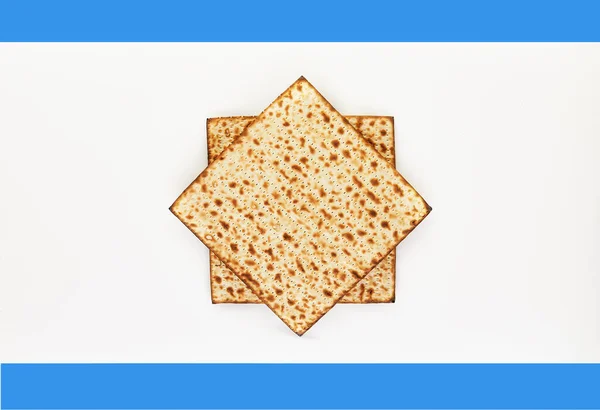 Pesá Firande Koncept Judisk Påsk Semester Bakgrund Matzo Vit Blå — Stockfoto