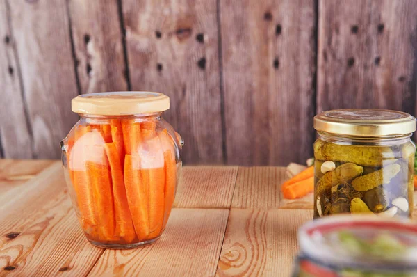 Fermented Preserved Vegetarian Food Concept Sour Sauerkraut Pickled Carrots Pickles — Stock Photo, Image