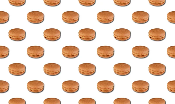 Vzor Krémovými Macarons Izolované Bílém Pozadí — Stock fotografie