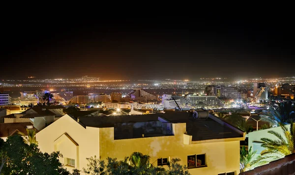 Ночной Панорамный Вид Пляж Красного Моря Знаменитом Курортном Городе Эйлат — стоковое фото