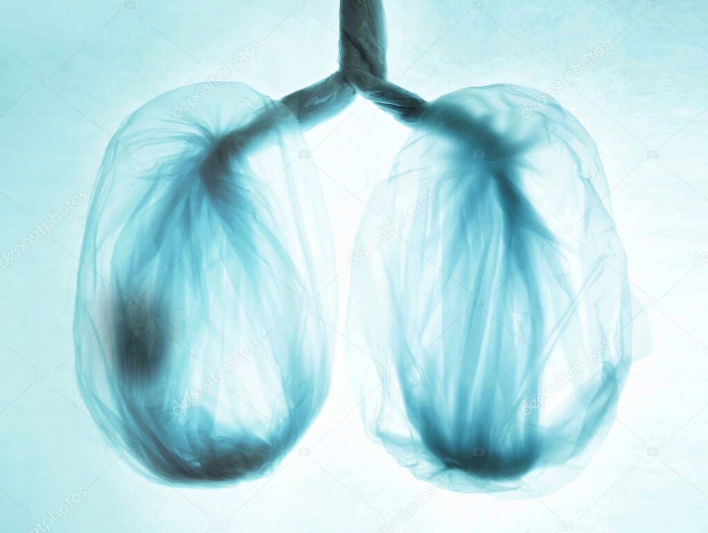 The concept of air pollution, it is difficult to breathe. Light from a plastic bag. Lung disease smoking and smoke.