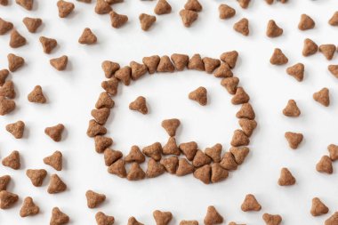 Kuru kedi maması. Bir kedinin sembol ağızlığı