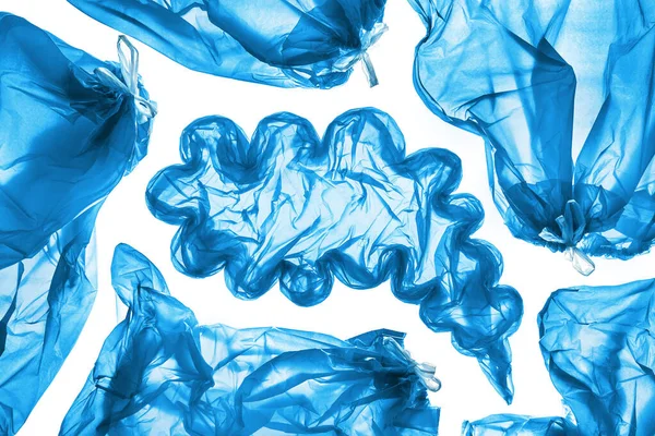 Bolsa Transparente Basura Azul Sobre Fondo Blanco Reutilizar Reducir Concepto — Foto de Stock