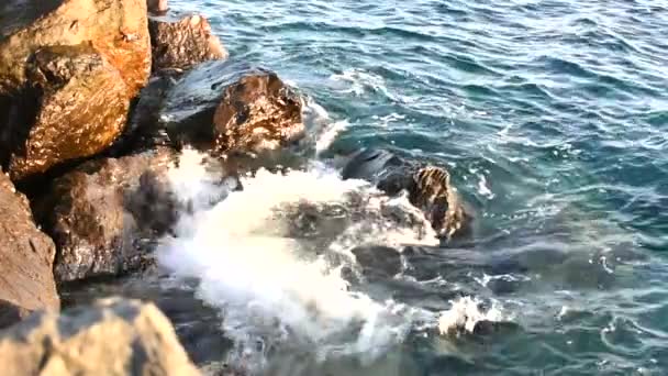 Kustnära Kustlandskap Närbild Whit Ocean Våg Krasch Klipporna — Stockvideo