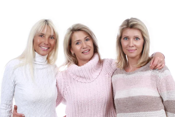 Drie gelukkige volwassen vrouw geïsoleerd — Stockfoto