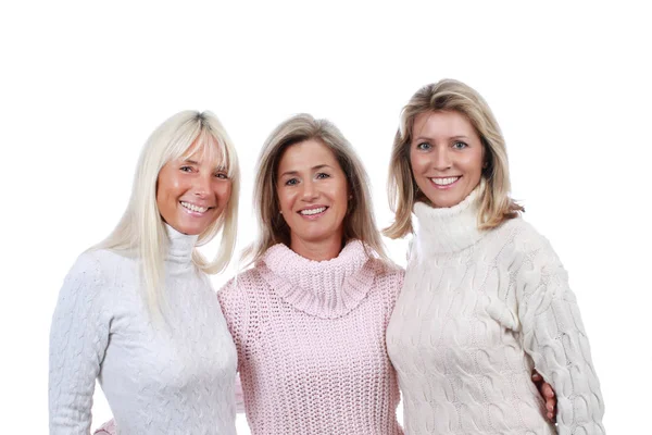 Három boldog, érett nő, elszigetelt — Stock Fotó