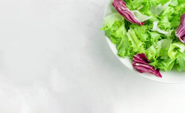 Fotokopi alanı olan bir tabak salata. Bahar menüsü