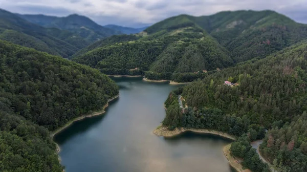Lake in the mountain bird view — стоковое фото