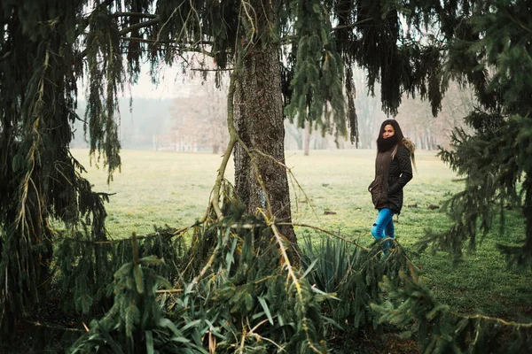 Retrato de mujer de invierno en el parque —  Fotos de Stock