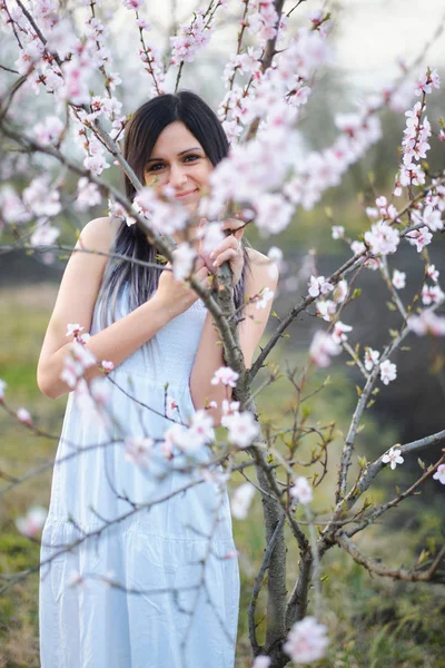 Young woman portrait blossom tree — Stock Photo, Image